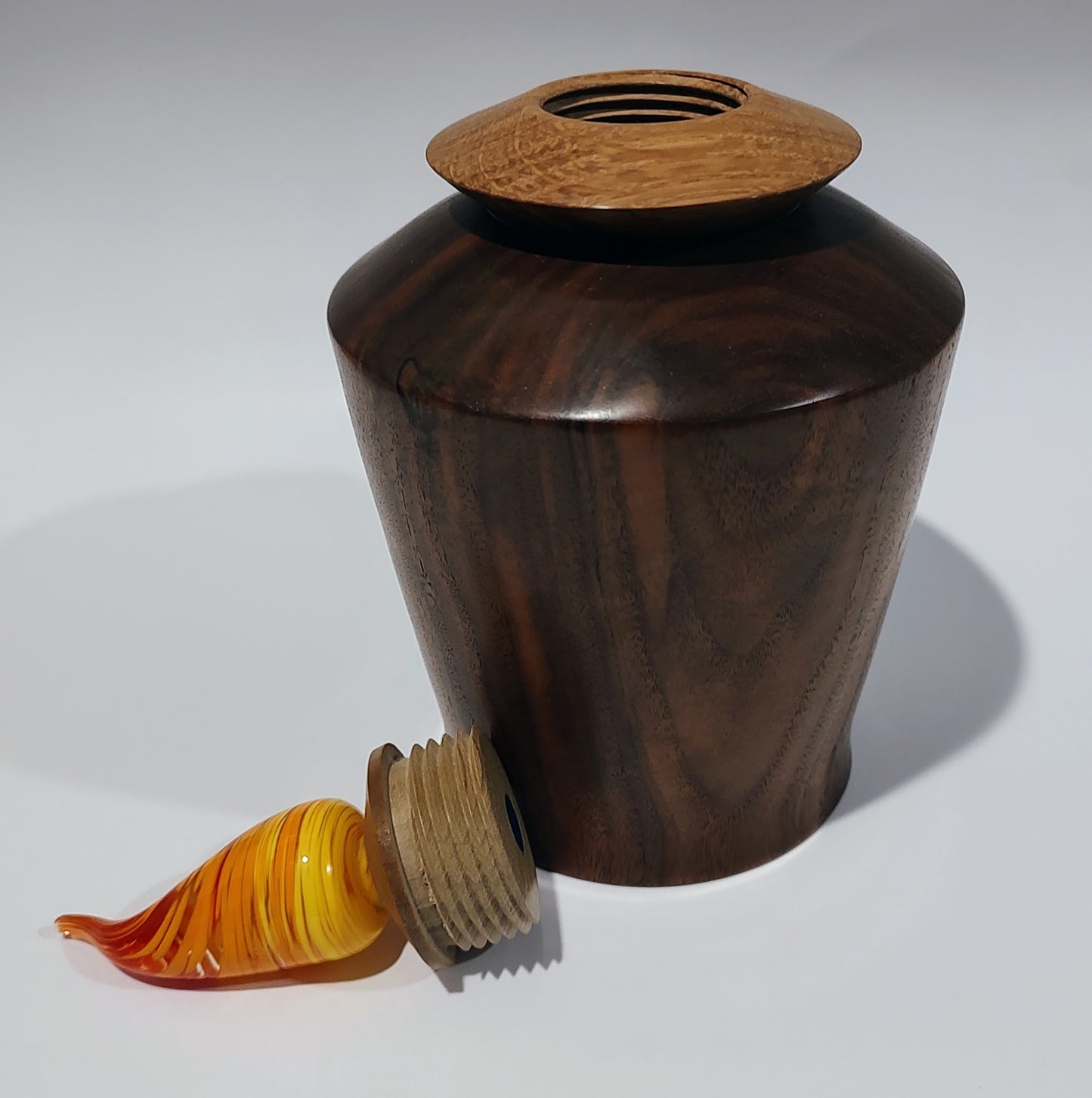 Turned Walnut and White Oak Pet Urn