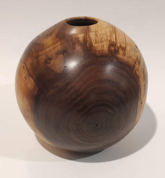 Hand Turned Walnut Globe Vase Centered Pith