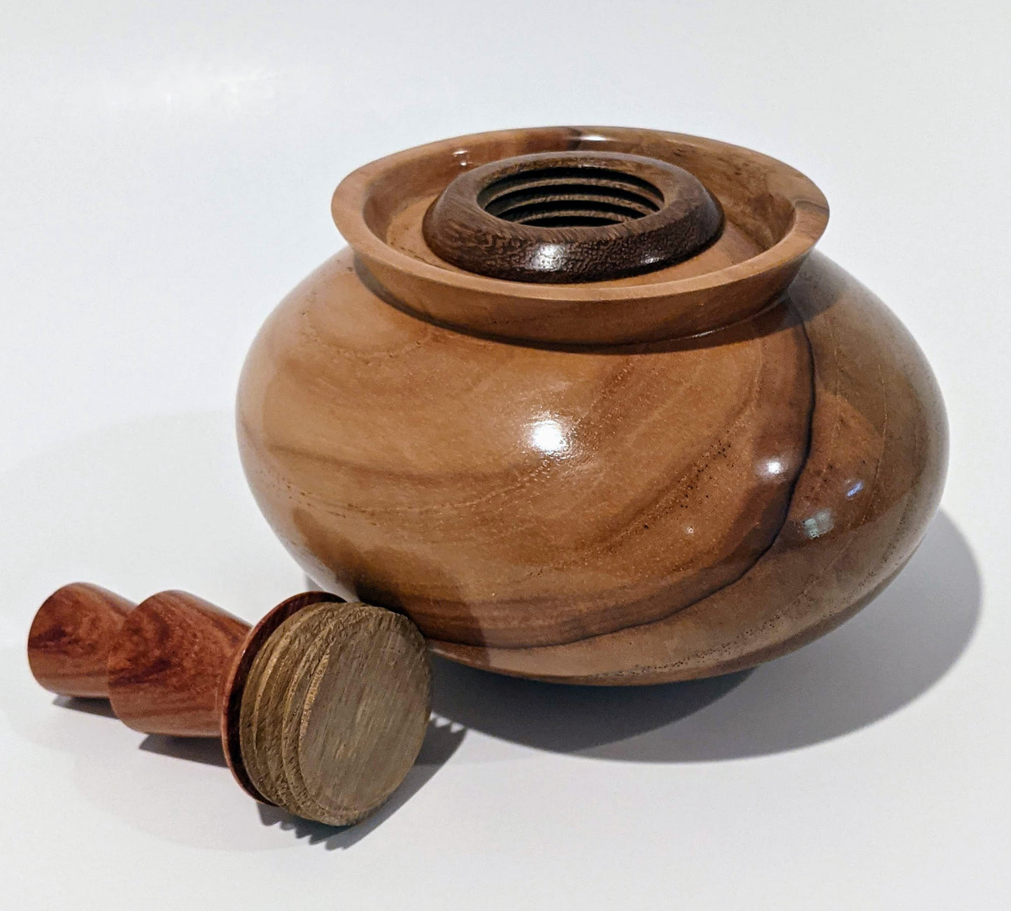 Turned Pecan and Tulip Wood Pet Urn